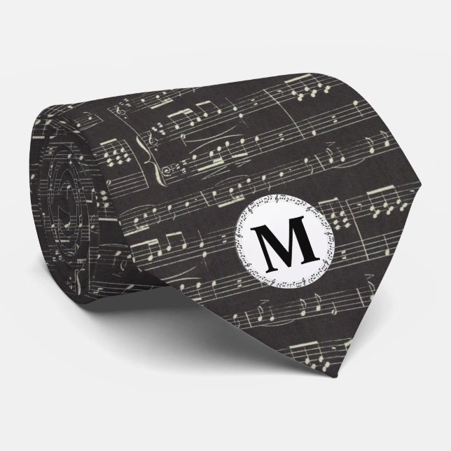 music note Pattern Music Theme Musician Monogram Tie (Rolled)
