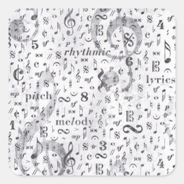 Music Note Pattern Music Theme Square Sticker (Front)