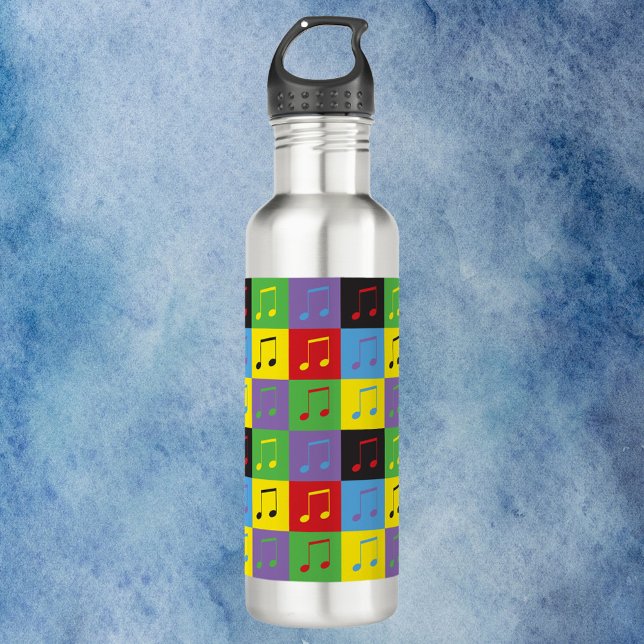 Music Note Pattern Pop Art Rainbow 710 Ml Water Bottle (A water bottle with a colorful pop art music note pattern)
