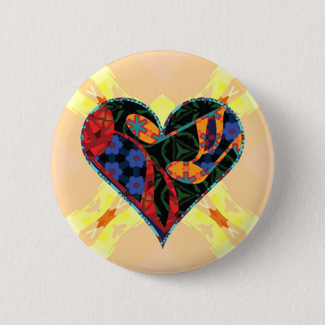Music Note Patterned Heart 6 Cm Round Badge (Front)
