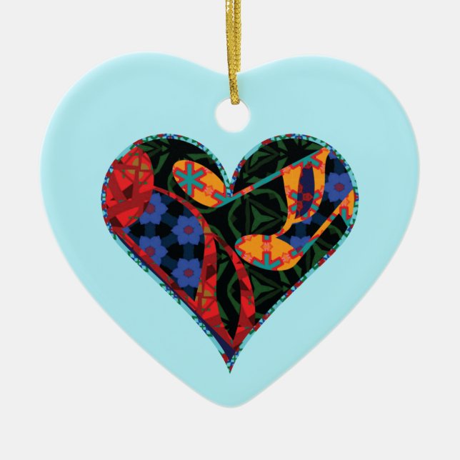 Music Note Patterned Heart Ceramic Tree Decoration (Front)
