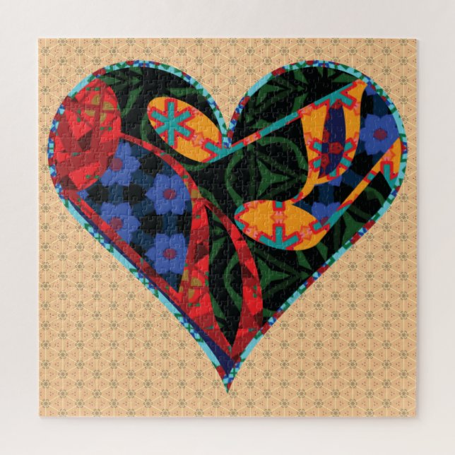 Music Note Patterned Heart Jigsaw Puzzle (Vertical)