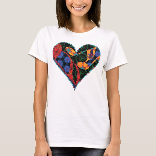 Music Note Patterned Heart T-Shirt (Front)