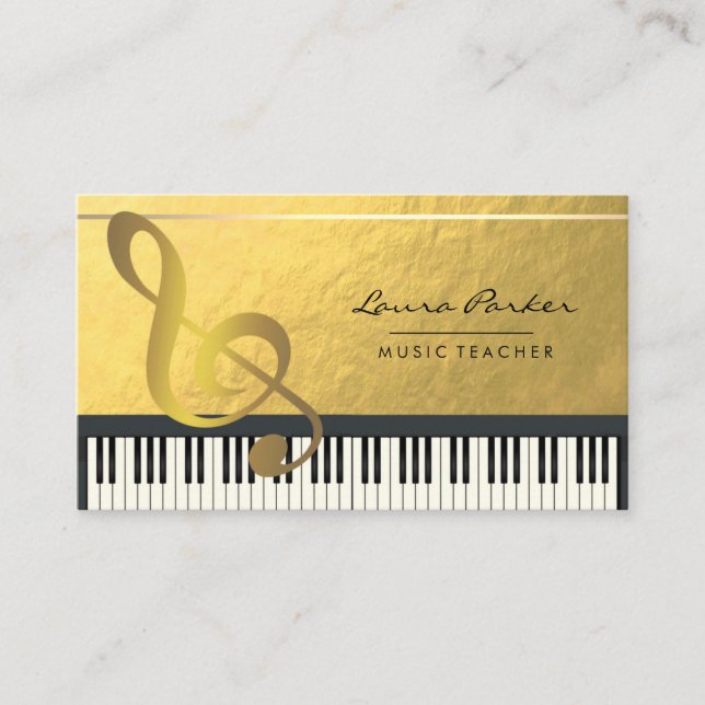 Music Note Piano Keyboard Musician Gold Foil Business Card (Front)