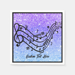 Music Note Purple Blue Glitter Sparkle Personalise Napkin