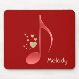 Music Note Red Gold Hearts Monogrammed Mouse Mat