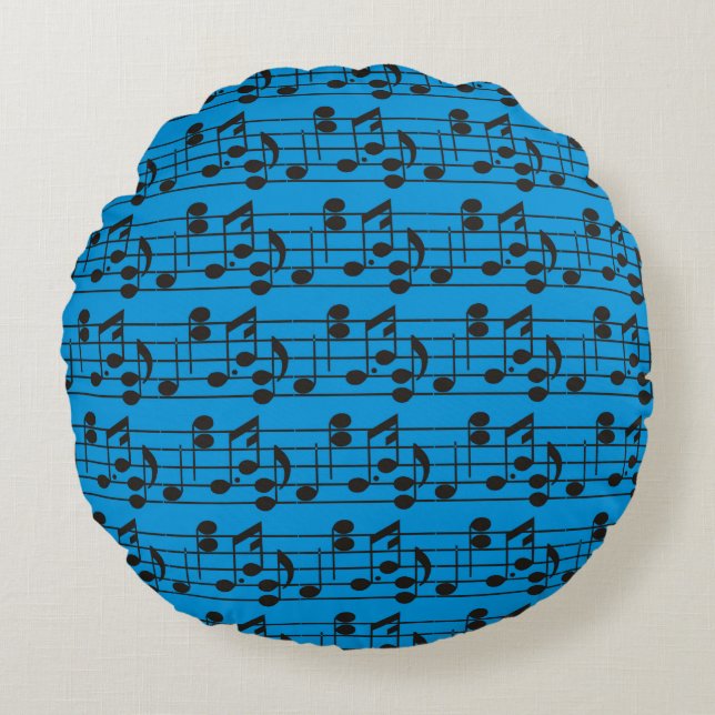 Music Note Sheet Pattern blue Round Cushion (Front)