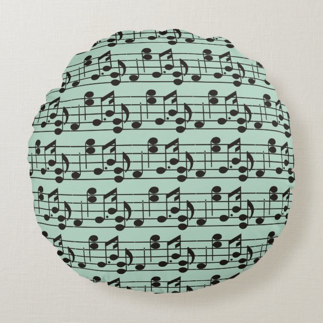 Music Note Sheet Pattern green Round Cushion (Front)
