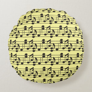 Music Note Sheet Pattern yellow Round Cushion