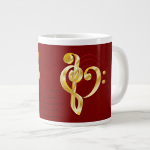 Music note stave and heart violin and bass clef large coffee mug