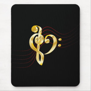 Music note stave and heart violin and bass clef mouse mat