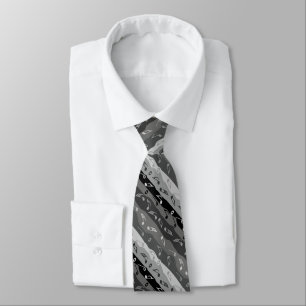 Music Note Stripes Black and Grey Neck Tie