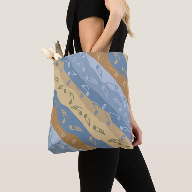 Music Note Stripes Brown And Blue Tote Bag (Close Up)
