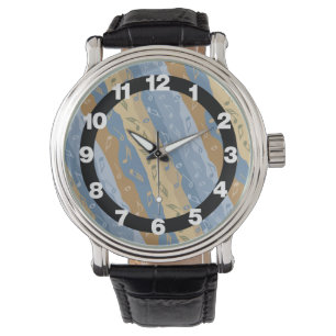 Music Note Stripes Brown And Blue  Watch
