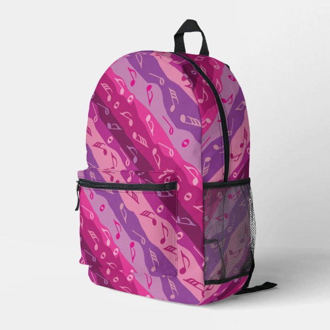 Music Note Stripes Printed Backpack (Back Corner Right)