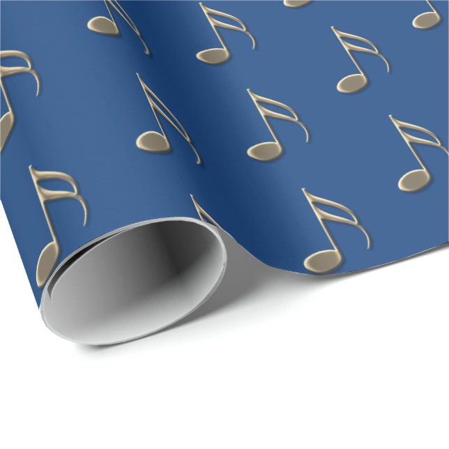 Music Note Vintage Gold Blue Wrapping Paper (Roll Corner)
