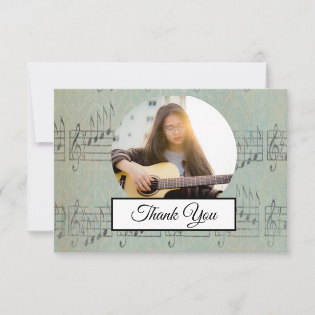 Music Note Vintage Pattern Music Musician Photo Thank You Card (Front)