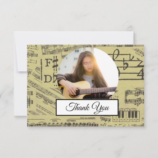 Music Note Vintage Pattern Music Musician Photo Thank You Card (Front)