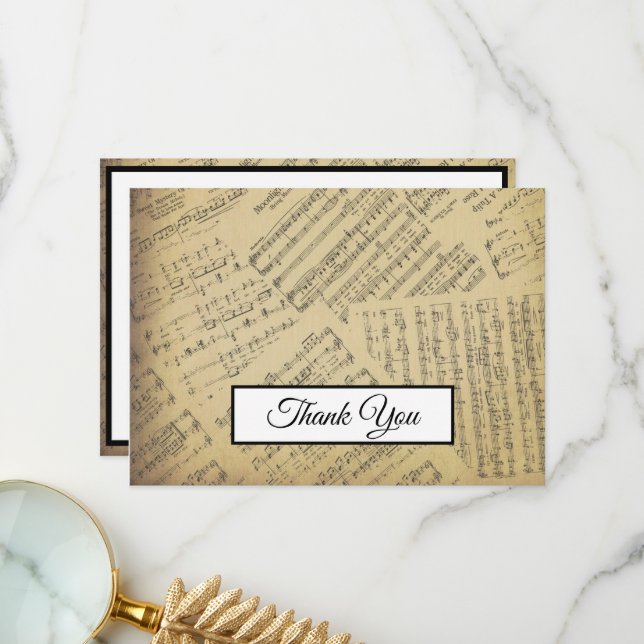 Music Note Vintage Pattern Music Theme Musician   Thank You Card (Front/Back In Situ)