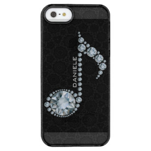 Music Note White Diamonds Over Black Clear iPhone SE/5/5s Case