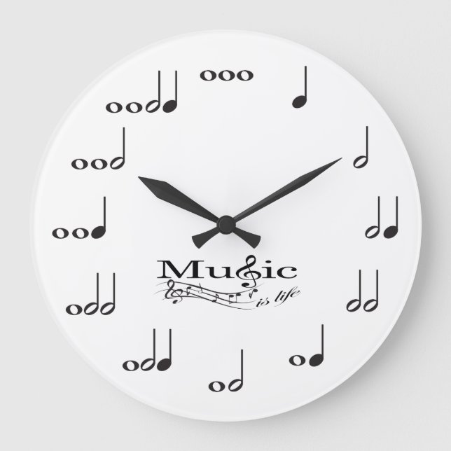 Music Note with Music is Life saying Large Clock (Front)
