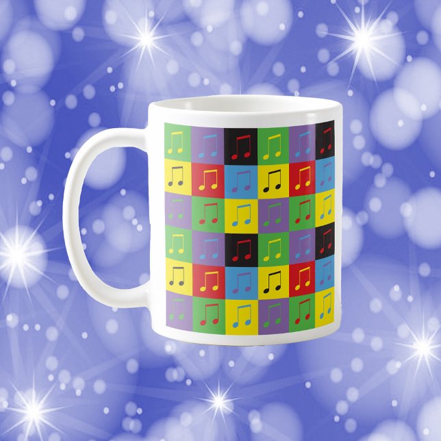 Music Notes 8th Pop Art Colourful Coffee Mug (A mug with a colorful pop art pattern of music notes)