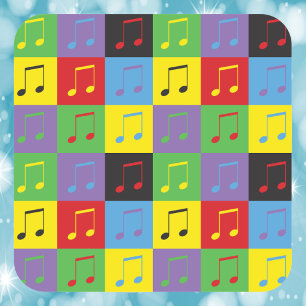 Music Notes 8th Pop Art Pattern Square Sticker