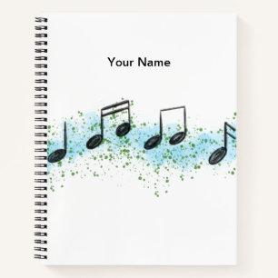 Music Notes Abstract Art Notebook - Blue & Green