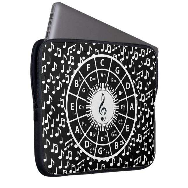 Music notes and circle of fifths design laptop sleeve (Front Right)