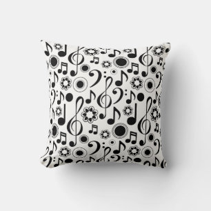 Music Notes and Clefs Black & White Cushion