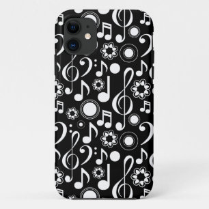 Music Notes and Clefs - White on Black iPhone 11 Case