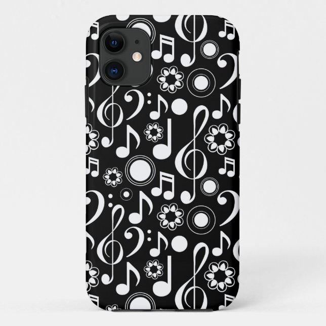 Music Notes and Clefs - White on Black Case-Mate iPhone Case (Back)