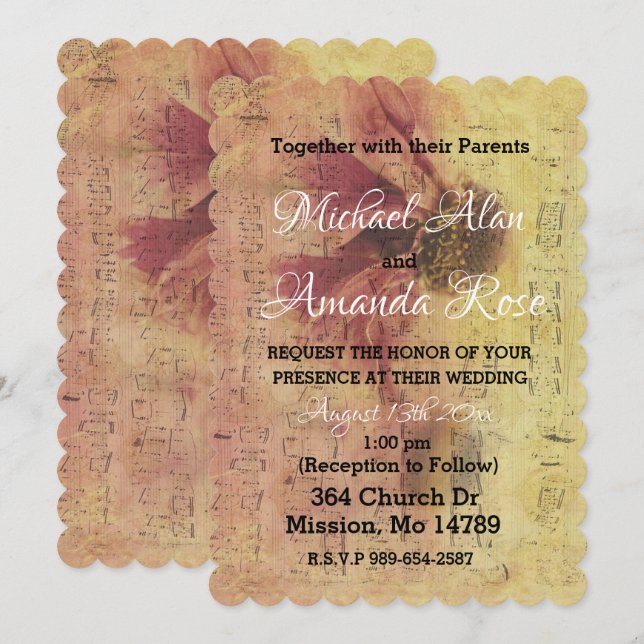 Music Notes and Daisy Wedding Invitation (Front/Back)