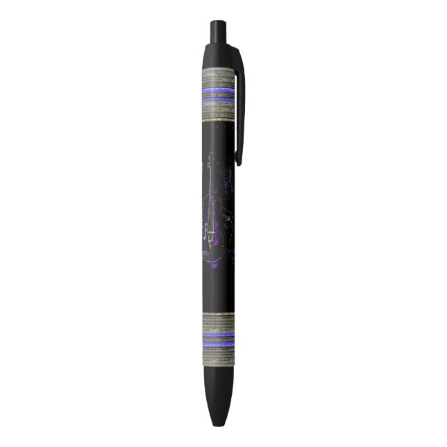 Music Notes And Double Bass Black Ink Pen (Bottom (Vertical))