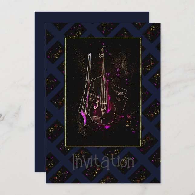 Music Notes And Double Bass Invitation (Front/Back)