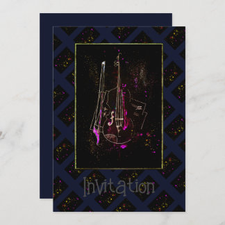 Music Notes And Double Bass Invitation