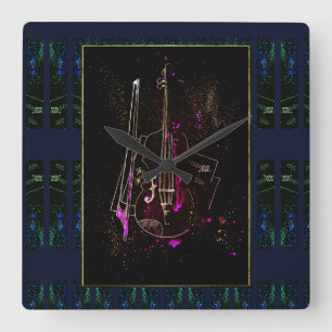 Music Notes And Double Bass Square Wall Clock