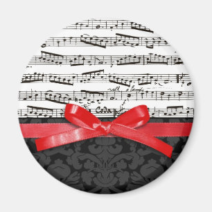 Music notes and faux red ribbon magnet