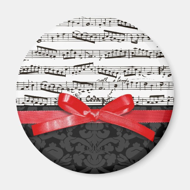 Music notes and faux red ribbon magnet (Front)