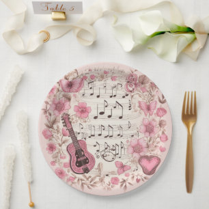 Music Notes and Flowers Elegant Paper Plate