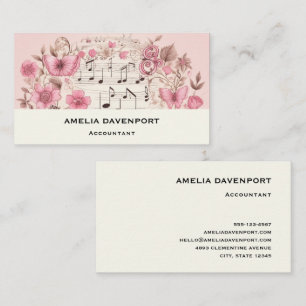Music Notes and Flowers Retro Style Business Card