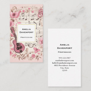 Music Notes and Flowers Retro Style Business Card