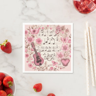 Music Notes and Flowers Retro Style Napkin