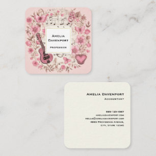 Music Notes and Flowers Retro Style Square Business Card