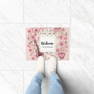 Music Notes and Flowers Retro Style Welcome Doormat
