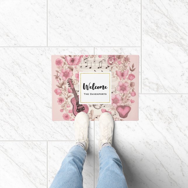  Music Notes and Flowers Retro Style Welcome Doormat (Indoor)