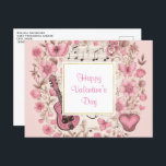 Music Notes and Flowers Retro Valentine's Day<br><div class="desc">Valentine's Day postcard with an illustration in a vintage romantic style. Musical notes,  flowers,  butterflies and a guitar. A lovely sentimental vibe.</div>