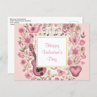 Music Notes and Flowers Retro Valentine's Day