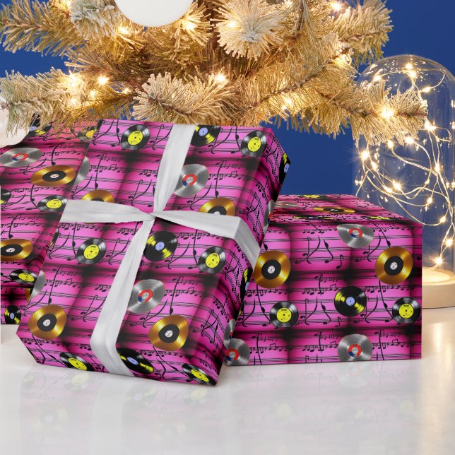 Music Notes and Records Wrapping Paper (Holidays)