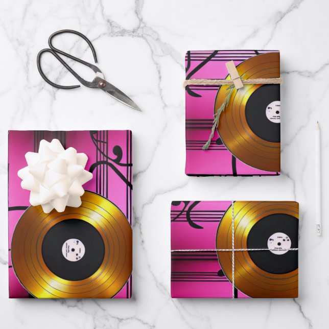 Music Notes and Records Wrapping Paper Sheet (Front)